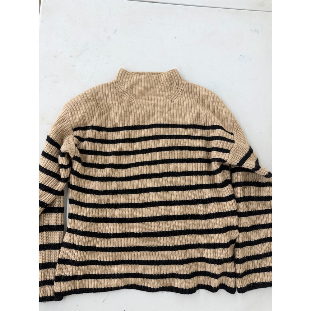 Rails Claudia Camel Ebony Stripe Wool Cashmere Blend Mock Neck Sweater XS